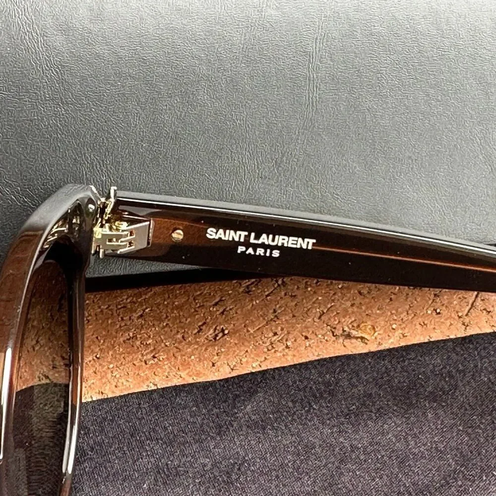 Saint Laurent $520 Women’s SL M31/F Brown Polarized Sunglasses Gold Logo NEW